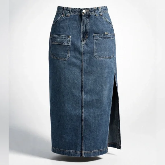 Lucky Brand Denim Maxi Skirt | Vintage Style | Size 4/27 | Side Slits - Picture 2 of 16